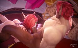 1girls ass blood_elf blood_elf_male blowjob elf fellatio female green_eyes hand_on_thigh legs male merellyn red_hair straight sucking thighs warcraft world_of_warcraft wow