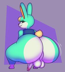 2021 animal_crossing animal_crossing_new_horizons anthro anthro_only ass balls big_ass bottomless bubble_ass bubble_butt bunny_boy bunny_tail femboy huge_ass lagomorph looking_at_viewer looking_back male male_focus male_only mechaclank nintendo penis rabbit sasha_(animal_crossing) solo_male testicles