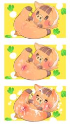 animal_crossing bedroom_eyes blush bukkake cum_in_pussy daisy_mae_(animal_crossing) dripping_cum dripping_pussy heart-shaped_pupils nintendo pig plump shortstack suina sus_(pig) swine turnip uyu