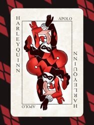 1girls :>= apolloart18 apolo_18 ass batman:_the_animated_series batman_(series) big_ass black_lipstick blowjob bodysuit card card_game dc dc_comics dcau fellatio female female_focus harley_quinn harley_quinn_(classic) jester jester_cap penis playing_card skin_tight