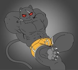 >:3 1boy 2020 4_toes :3 abs anthro armpits biceps big_muscles boxers boxers_(clothing) bulge claws clothed clothing domestic_cat epic_games feet felid feline felis fortnite grey_background grey_body grey_theme hands_behind_head looking_at_viewer male male_only mammal meowscles_(fortnite) meowskulls_(artist) muscular muscular_anthro muscular_male pecs reclining red_eyes scar scratches shadow_meowscles_(fortnite) simple_background smile solo toes topless video_games