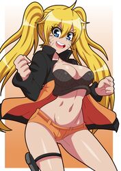 1girls blonde_hair booty_shorts breasts cleavage clothed clothed_female clothes clothing crop_top female female_focus female_only fishnet_shirt fully_clothed gender_transformation genderswap genderswap_(mtf) jacket lewdamone long_hair looking_at_viewer medium_breasts naruko naruto naruto_shippuden open_clothes open_jacket open_mouth perky_breasts pinup pose posing rule_63 short_shorts shorts shounen_jump skimpy skimpy_clothes solo solo_focus standing tied_hair twintails uzumaki_naruto whisker_markings whiskers wide_hips
