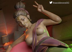 1girls 3d apex_legends areolae blender breasts dark-skinned_female dark_skin female female_only francis_brown indian nipples rampart_(apex_legends) solo