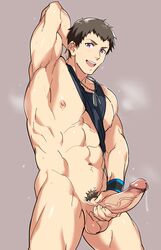 1boy abs armpit armpit_fetish bara big_penis daemoniks idolmaster idolmaster_side-m male male_focus male_only muscle muscles muscular muscular_male pecs precum precum_drip shingen_seiji sweat