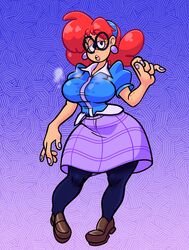 1girls atomickingboo big_breasts breasts busty earrings female female_only freckles galactabee ginger ginger_hair glasses hair_bun hips long_hair nerd original original_character red_hair solo solo_female solo_focus terra_mandrile the_galactabee thick_thighs voluptuous wide_hips