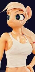 1girls 3d anthro applejack_(mlp) athletic_female blender breasts clothes clothing female friendship_is_magic fur furry hasbro melvelvin my_little_pony ponytail sideboob smooth_skin sole_female solo sweat tagme tank_top tanktop