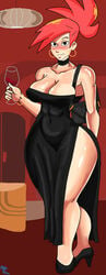 1girls armpits bare_arms bare_legs bare_shoulders big_breasts black_choker black_dress blush breasts busty cartoon_network choker cleavage cleft_of_venus collarbone curvaceous curves curvy curvy_body curvy_female curvy_figure curvy_hips dress drunk female female_focus female_only flustered foster's_home_for_imaginary_friends frankie_foster ginger ginger_hair glass_cup heels hips holding_cup holding_object hourglass_figure large_breasts midriff purse red_hair slit_dress spiky_hair tagme thatdirtymexican92 thick_thighs thighs tight_clothing tight_dress tight_fit wide_hips