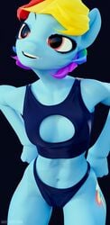 3d anthro athletic_female blender blue_body boob_window breasts clothes clothing friendship_is_magic furry hasbro melvelvin my_little_pony pony rainbow_dash_(mlp) small_breasts smile sports_bra sports_panties straight_hair tagme wingless_dragon