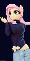 3d anthro blender breasts clothes clothing female female_only filter fluttershy_(mlp) friendship_is_magic jeans long_hair melvelvin my_little_pony pants solo solo_female straight_hair sweater wingless