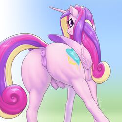 1:1 1girls 2021 above_average_crotchboobs alicorn animal_genitalia animal_pussy anus arareroll ass crotchboobs crotchboobs_visible_through_thighs cutie_mark digital_media_(artwork) equid equine equine_pussy eyelashes female female_only feral friendship_is_magic furry genitals hasbro hi_res horn looking_at_viewer looking_back mammal multicolored_tail my_little_pony non-human_areolae ponut princess_cadance_(mlp) purple_eyes pussy solo wings