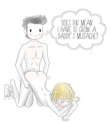 2boys doggy_style english_text gay hunter_x_hunter kurapika leorio_paladiknight male male_only multiple_boys text thinking thought_bubble wholesome yaoi