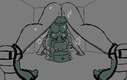 2021 areolae bent_over breasts hair hat looking_at_viewer looking_back missy_(shovelknight) monochrome nipples nude nude_female one_eye_closed pov pubic_hair pussy shovel_knight steam stu_(artist) sweat vagina video_games yacht_club_games