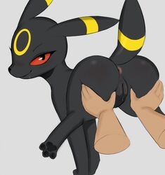 2d 3_toes 5_fingers animal animal_genitalia animal_thick_thighs anus arteficialtrees ass bedroom_eyes black_body black_eyes black_fur black_nose black_pawpads blush bodily_fluids disembodied_hand duo eeveelution eyelashes faceless_character faceless_human faceless_male feet female female_focus feral feral_focus fingers fur genital_fluids genitals grey_background hand_on_butt hi_res human imminent_sex interspecies looking_at_viewer looking_back looking_back_at_viewer male male/female mammal markings narrowed_eyes nintendo nude pawpads pokémon_(species) poképhilia pokemon pussy pussy_juice raised_tail rear_view red_sclera saliva saliva_on_face seductive simple_background smile solo_focus spread_butt spreading toes umbreon video_games yellow_markings zoophilia