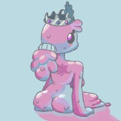 ass ass_focus cute cute_face onyawcrystal pink_skin queen_slime queen_slime_(terraria) sitting_on_person slime slime_girl squish tagme terraria