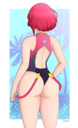 1girls alternate_costume ass female from_behind lackatask nintendo pyra short_hair solo swimsuit tagme xenoblade_(series) xenoblade_chronicles_2