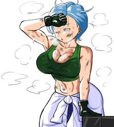 1girls breasts bulma_briefs dragon_ball dragon_ball_super female female_only fully_clothed musk musk_clouds musky pseudocel smell smelly solo steam steamy sweat sweatdrop sweating sweaty