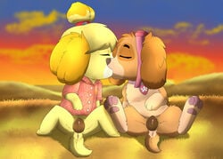 animal_crossing animal_genitalia animal_pussy anthro anus canid canine canine_pussy canis closed_eyes clothed clothing collar conditional_dnp domestic_dog female female/female feral genitals hi_res isabelle_(animal_crossing) kissing mammal nintendo no_pants no_underwear paw_patrol pussy skye_(paw_patrol) spread_legs spreading video_games xxgato yuri