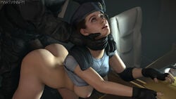 3d 3d_(artwork) anal anal_sex bent_over bent_over_table beret big_ass big_penis chris_redfield hands_around_neck jill_valentine jill_valentine_(sasha_zotova) light-skinned_female looking_at_partner looking_up martiansfm office office_chair pale-skinned_female pale_skin partial_male police_uniform resident_evil resident_evil_3 resident_evil_3_remake source_filmmaker tagme