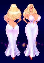 1girls absurdres akiranime ass ass_cleavage ass_cutout back_view backboob backless backless_clothes backless_dress backless_outfit bare_shoulders belly_button blonde_hair blue_background blush braless breasts bursting_breasts busty butt_crack clarissa_(akiranime) cleavage collarbone covered_erect_nipples curvaceous curvy curvy_body curvy_female curvy_hips dimples_of_venus dot_nose dress enormous_breasts erect_nipples erect_nipples_under_clothes evening_dress evening_gown eyebrows eyelashes female female_focus from_behind front_and_back front_view full_body green_eyes hi_res high_heeled_shoes high_heels high_resolution highres hourglass_figure huge_ass huge_breasts huge_butt huge_lips huge_nipples jewelry lips lipstick long_hair makeup mascara multiple_views naughty naughty_face naughty_smile navel navel_cutout necklace no_bra no_panties original original_character red_footwear red_high_heels red_lips red_lipstick red_shoes seductive seductive_eyes seductive_look seductive_smile see-through see-through_clothing see_through see_through_clothing sheer sheer_clothing shiny shiny_breasts shiny_hair shiny_shoes solo spotlights thick_lips thigh_gap thin_eyebrows top_heavy very_long_hair voluptuous