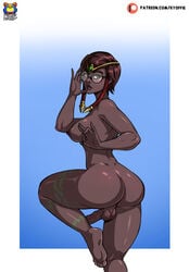 1futa areolae back back_view backsack balls barefoot big_ass big_breasts big_penis breasts brown_skin da_đen dark-skinned_futanari dark_skin dickgirl erection futa_balls futa_only futanari glasses hair_ornament human karma_(league_of_legends) kyoffie league_of_legends looking_back nipples nude penis solo standing standing_on_one_leg tagme veiny_penis