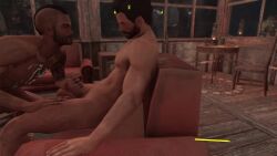 3d aiden_mctavish anal anal_sex animated bara big_penis fallout fallout_4 gay jake_evans male male/male male_only mp4 muscles sim_settlements sound threesome video video_game_character