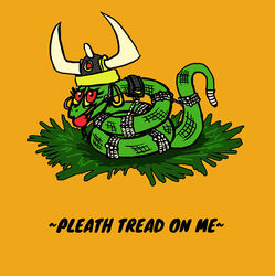 anonymous_artist ball_gag bondage cartoon_network female feral gadsden_flag gag green_skin horned_helmet humor lady_hiss mighty_magiswords politics red_eyes scalie snake solo