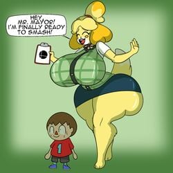 1boy 1girls 2018 animal_crossing anthro ass big_ass big_breasts breasts butt clipboard excited happy holding_object huge_ass huge_breasts hyper_ass hyper_breasts isabelle_(animal_crossing) mrpr1993 nintendo shorter_male smash_bros taller_female thick_thighs thighs villager_(animal_crossing) wide_hips