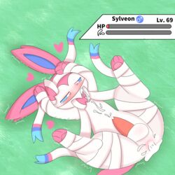 <3_eyes 1:1 anal anal_sex anus balls blush bodily_fluids bondage bound cum cum_in_ass cum_inside eeveelution feral genital_fluids genitals hanabi162271945 heart hi_res male male_only male_penetrated male_sylveon nintendo open_mouth penetration penis pink_penis pokémon_(species) pokemon ribbons simple_background solo sylveon video_games