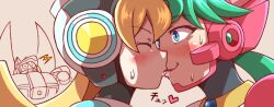 2girls cinnamon_gaudille kissing marino mega_man mega_man_x mega_man_x_dive noburockman pocky steel_massimo tagme yuri