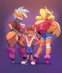 1boy 2021 2girls 2girls1boy activision anthro ass_bigger_than_breasts ass_size_difference ass_vs_breasts big_breasts bigdad black_panties blonde_hair bottom_heavy breast_size_difference breasts breasts_bigger_than_ass clothed clothing counterpart crash_(series) crash_bandicoot crash_bandicoot_(series) female fur furry furry_only huge_breasts huge_thighs large_breasts larger_female male panties pirate_tawna size_difference smaller_male smug tail tawna_bandicoot tawna_bandicoot_(crash_4) thick_thighs thighhighs thunder_thighs top_heavy trio two_tone_hair wide_hips