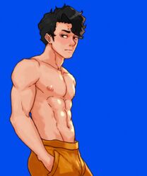 1boy abs beauty_marks black_eyes black_hair bulge haikyuu!! male_only moles safe sakusa_kiyoomi yellow_pants zumiiwa