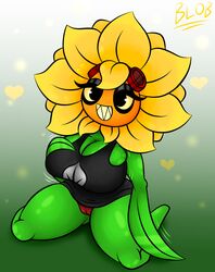 big_breasts black_tank_top blobslimey hand_on_breast plants_vs_zombies:_heroes red_panties sharp_teeth smug smug_face solar_flare_(pvz)