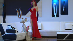 1boy 1girls 3d disney dizzydills dress jessica_rabbit penis rabbit red_hair roger_rabbit sofa who_framed_roger_rabbit