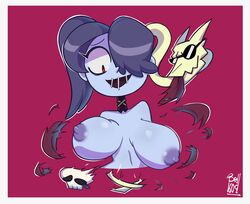 1609bell 1girls alternate_breast_size bell1609 big_breasts breasts broken_cloth clothes_removed dress leviathan_(skullgirls) nipples purple_hair purple_nipples purple_skin red_eyes skullgirls snake squigly sunglasses surprise surprised thick_thighs zombie zombie_girl