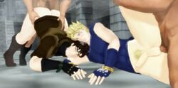 14_dicks 3d_(artwork) 4boys anal anal_sex battle_tendency blonde_hair blush caesar_zeppeli dark-skinned_male doggy_style feet_out_of_frame foursome gay group_sex jojo's_bizarre_adventure joseph_joestar legs_up male/male/male/male male_penetrated male_penetrating male_penetrating_male partially_clothed penetration penis pubic_hair testicles yaoi