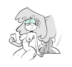 aged_up bedroom_eyes breasts earrings female lori_loud mirror nickelodeon nude nude_female selfie short_hair smartphone sweet_dandy the_loud_house thighs