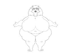 absurd_res anthro areola bead_necklace belly big_belly big_breasts black_and_white breasts catty_(undertale) cellulite chubby_cheeks claws curvy_figure deep_navel deltarune domestic_cat dorkass ear_piercing ear_ring fangs felid feline felis female flabby_arms front_view genitals hair hi_res huge_breasts huge_hips huge_thighs hyper hyper_breasts jewelry lips lipstick looking_at_viewer makeup mammal markings mascara mole_(marking) monochrome morbidly_obese morbidly_obese_anthro morbidly_obese_female navel necklace nipples nude obese obese_anthro obese_female open_mouth open_smile overweight overweight_anthro overweight_female piercing pussy simple_background smile solo standing t-pose thick_bottom_lip thick_thighs undertale video_games voluptuous wide_hips