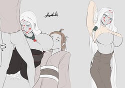 1boy 1girls 2girls bare_arms bare_legs bare_shoulders barefoot big_ass big_breasts big_butt big_eyebrows big_penis blush breasts color colored colored_nails colored_sketch deep_blowjob deep_throat deepthroat demon demon_girl demon_slayer doktor_malefic exposed_ass exposed_breasts female femdom kimetsu_no_yaiba kimono kneeling lactation milf milk milking mother mother_spider_demon nail_polish nude oral oral_sex pale_skin rental_mommy rental_mommy_shirt sketchdump spider sweat thick_eyebrows unusual_pupils white_hair