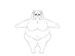 absurd_res anthro areola belly big_belly big_breasts black_and_white bodypaint breasts catti_(deltarune) chubby_cheeks curvy_figure deep_navel deltarune domestic_cat dorkass ear_piercing ear_ring eyeshadow face_paint fangs felid feline felis female flabby_arms front_view frown genitals hair half-closed_eyes hi_res highlights_(coloring) huge_breasts looking_at_viewer makeup mammal mascara monochrome morbidly_obese morbidly_obese_anthro morbidly_obese_female narrowed_eyes navel nipples nude obese obese_anthro obese_female overweight overweight_anthro overweight_female piercing puffy_nipples pussy simple_background solo standing t-pose thick_thighs video_games voluptuous whiskers wide_hips