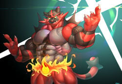 anthro bara furry game_freak incineroar male male_only muscles muscular muscular_male nintendo pokemon pokemon_sm posing vorusuarts