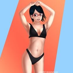 1girls armpit_fetish armpits arms_above_head arms_up black_bra black_eyes black_hair black_panties boruto:_naruto_next_generations cleavage female female_focus female_only glasses legs light-skinned_female light_skin looking_at_viewer naruto naruto_(series) open_mouth perky_breasts petite pinup pollo1567 pose posing sarada_uchiha short_hair shounen_jump small_breasts solo solo_female solo_focus standing teenager thighs underwear