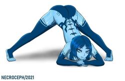 1girls 2d artificial_intelligence artist_request ass ass_up bent_over blue_eyes blue_hair blue_skin butt cortana face_down face_down_ass_up halo_(series) jack-o_pose jackochallenge looking_at_viewer short_hair sole_female