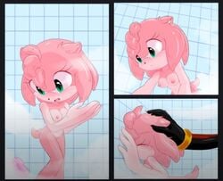 3_panel_comic 3_panels against_wall amy_rose black_eyes black_fur breasts clean comic dropped_soap dropping_soap fog green_eyes imminent_rape nude pink_fur pink_hair pink_tail rape red_fur ring shadow_the_hedgehog shower slam_dunk smoke soap sonic_(series) steam tits