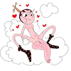 1boy big_balls big_penis biting_lip cuphead_(game) drooling edit femboy flat_chest floating_heart hilda_berg huge_balls huge_cock hung_trap male male_only oogabutt pink_skin rule_63 socks solo sweat