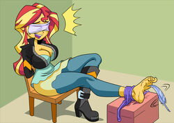 1girls arms_behind_back art-2u barefoot big_breasts blindfold bondage breasts chair cleavage equestria_girls feet feet_tied female femsub fetish foot_fetish foot_tickling friendship_is_magic hasbro hi_res highres laugh laughing my_little_pony rope rope_bondage solo solo_female submissive sunset_shimmer thighs tickle_torture tickling tickling_feet