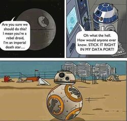 a_new_hope after_sex astromech_droid background bb-8 before_and_after before_sex comic day death_star desert detailed_background dialogue droid english_text hesitant humor imminent_sex indoors instant_loss_2koma jakku motion_lines outside penetration r2-d2 robot rolling science_fiction sex space speech_bubble standing star_wars text the_force_awakens two_panel_image