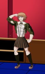 1boy danganronpa depraveddefense femboy flexing_bicep fujisaki_chihiro male male_only masculinization muscle_growth popped_button sequence_parts smooth_skin solo solo_male sweatdrops torn_sleeves