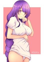 1girls blush early_pregnancy female genshin_impact pregnancy_reveal pregnancy_test pregnant raiden_shogun smiling sole_female solo violet_eyes violet_hair wedding_ring