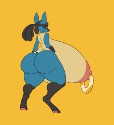 anthro big_breasts breasts digitigrade female hi_res huge_breasts hyper hyper_breasts looking_back lovie_(anjuneko) lucario nintendo nipple_piercing nipples piercing pokemon pokemon_(species) solo thewilldpink video_games