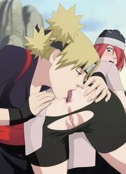 2girls accurate_art_style anilingus anus ass ass_grab ass_licking bike_shorts blonde_hair blush brown_eyes cute exposed_anus exposed_ass exposed_pussy female female/female female_only fingerless_gloves from_behind kimono looking_back multiple_girls naruto naruto_(classic) naruto_(series) naruto_shippuden no_panties open_mouth oral quad_tails red_hair rimjob rimming ripped_clothing ripped_shorts sex tayuya teal_hair temari tied_hair yuri